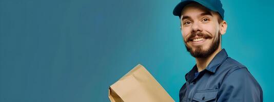 Joyful Mail Carrier Pursuing Career with Vibrant Delivery Service photo