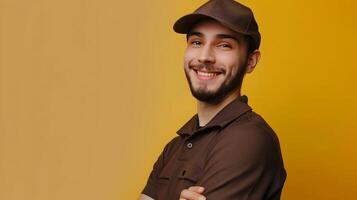 Joyful UPS Driver in Action Celebrating Everyday Deliveries photo