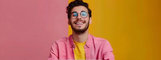 Joyful Content Creator Excelling in Colorful Workspace photo