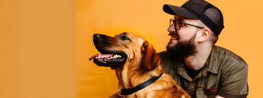 Joyful Service Dog Trainer Guiding Puppys Training Session photo