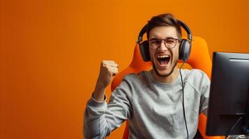Joyful Game Writer Crafting Compelling Stories in Vibrant Digital Landscape photo
