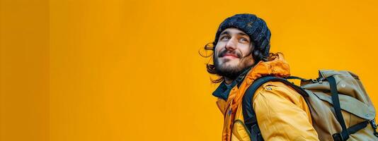 Hope and Dedication A Young Workers Smile Illuminates the Homeless Shelters Colorful Backdrop photo