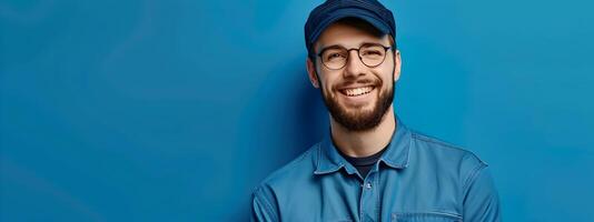 Joyful Locksmith Specialist Demonstrates Expert Skills with a Vibrant Backdrop photo