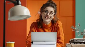 Joyful Ghostwriter Excelling in Colorful Career Portrait photo