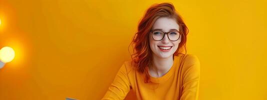 Joyful Young Proofreader Excelling in Colorful Work Environment photo