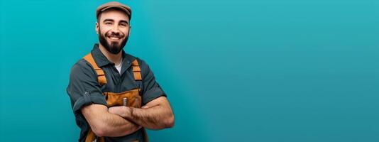 Joyful Young Locksmith Demonstrating Expertise in Photo Portrait