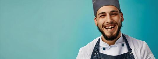 Joyful Young Chef Exuding Passion in a Vibrant Kitchen photo