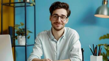 Joyful Young Columnist Excelling in Digital Content Creation photo