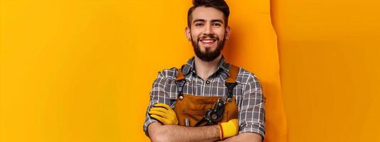 Joyful Young Locksmith Demonstrates Expertise in Portrait photo