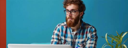 Joyful Young Proofreader Excelling in Vibrant Work Environment photo