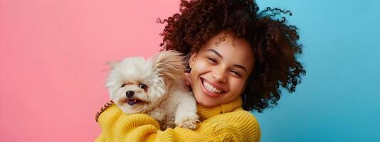 Joyful Young Dog Walker Embracing the Great Outdoors with a Trusted Canine Companion photo