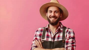 Joyful Young Farmer Embracing Vibrant Agricultural Lifestyle in Photo Portrait
