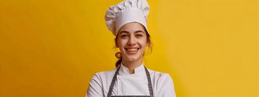 Joyous Young Food Worker Excels in Colorful Kitchen Setting photo