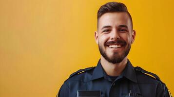 Vigilant Young Professional A Happy Security Guard Exuding Trust and Reliability in a Colorful Setting photo
