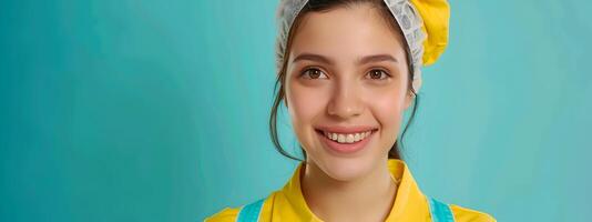 Vibrant Young Housekeeper Finds Joy in Daily Cleaning Duties photo