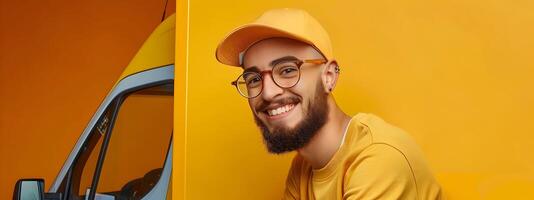 Joyous Young Delivery Driver Embodiment of Modern Efficiency and Service photo