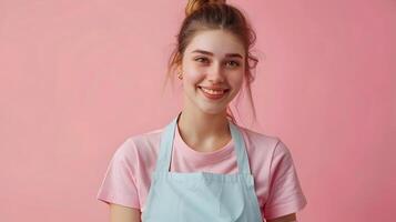 Portrait of a Gratified Young Housekeeper Exuding Job Satisfaction in Vibrant Setting photo