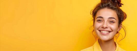 Thriving Young Professional Joyful Office Volunteer Demonstrates Dedication on Colorful Backdrop photo