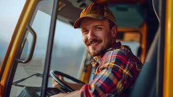 Joyful Young Truck Driver Succeeding in Life with Professionalism and Dedication photo
