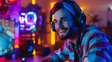 Vibrant Portrait of a Joyful Young Game Writer Crafting Compelling Stories photo