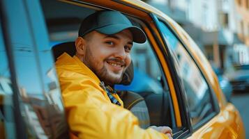 Young Cab Driver Finding Success with Pride and Joy in Urban Transportation photo