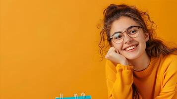 Vibrant Career Milestone Joyous Young Copywriter Excels in Colorful Office Setting photo
