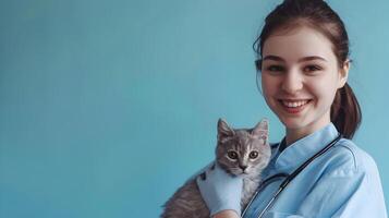 Joyous Veterinary Assistant Providing Tender Care in Vibrant Setting photo