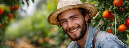 Thriving Young Farmer A Portrait of Joy and Vibrant Agricultural Life photo