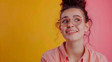 Vibrant Office A Young Columnist Exudes Happiness While Crafting a Colorful Story photo