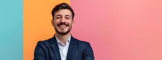 Young Management Consultant Exuding Optimism in a Vibrant Workspace photo
