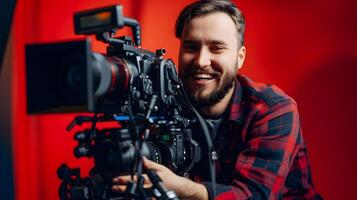 Young Film Critic Exuding Passion A Portrait of Cinematic Enthusiasm photo