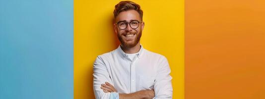 Young Communications Director Displays Joy and Competence in Vibrant Workspace photo