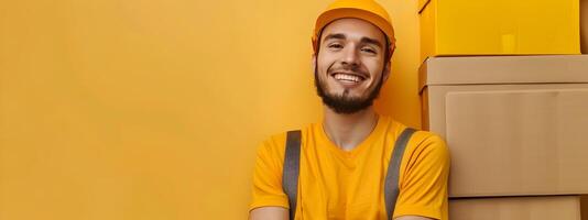 Young Mover Exuding Joy and Dedication in Vibrant Work Environment photo