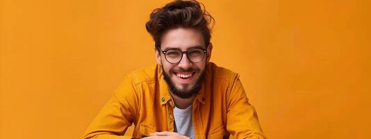 Young Columnist Exuding Joy and Success While Creating Stories in a Vibrant Workspace photo