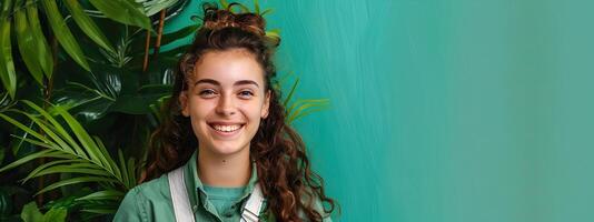 Young Conservation Volunteer Radiating Joy in Tree Planting Effort photo