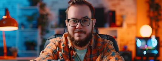Young Game Writer Crafting Compelling Stories with Joy and Enthusiasm photo