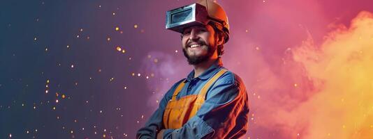 Young Welders Joy A Portrait of Career Fulfillment and Industrial Skill photo