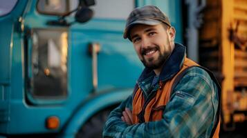 Young Tow Truck Operators Radiant Smile Symbolizes Passion and Success in the Rescue Industry photo