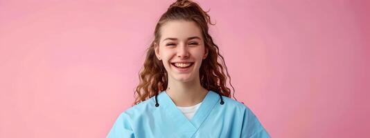 Young Veterinary Assistant Exuding Joy and Professionalism in Vibrant Clinic photo