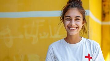 Youthful Devotion A Cheerful Church Volunteer Dedicated to Community Service photo