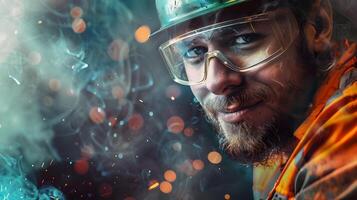 Young Welders Joyous Journey Mastering a Skilled Craft on a Colorful Canvas photo