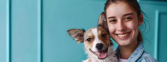 Young Volunteer Radiating Joy while Working at an Animal Shelter photo
