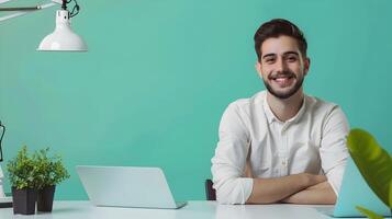 Young Recruiter Exuding Joy and Professionalism in Vibrant Workspace photo