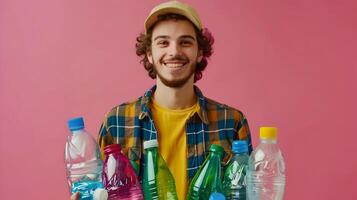 Youthful Happy Young Recycler Pursues a Sustainable Future with a Colorful Flair photo