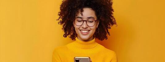 Confident and Cheerful Young Professional Utilizing Smartphone for Social Media Work photo