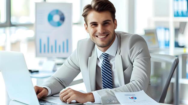 Confident Business Analyst Reviewing Financial Data and Strategizing for Company Growth photo