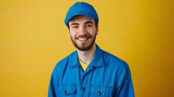 Cheerful Parking Attendant Excelling in Job Duties with a Colorful Background photo