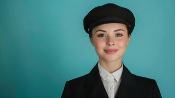A Young Funeral Attendant Exudes Joy and Professionalism in a Colorful Portrait photo