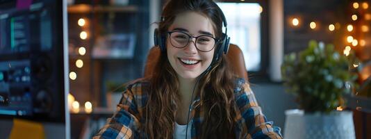 Cheerful Young Media Professional Smiling at in Cozy Office photo