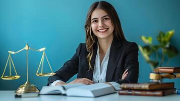 Careeroriented Young Paralegal in Colorful Workspace Demonstrating Dedication and Happiness photo